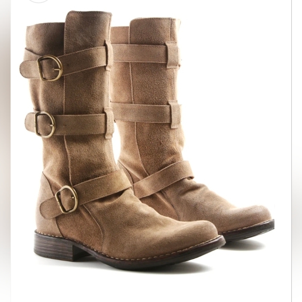 Florentini + Baker  Eternity Biker Moto Tabaco Suede Leather Boots Size 37
